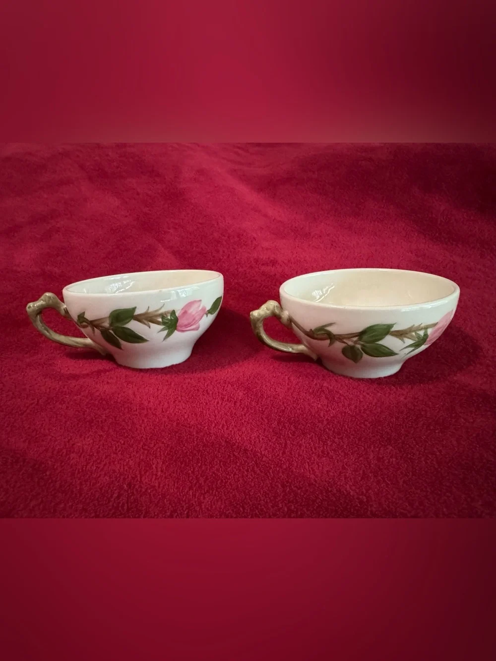 Franciscan Dessert Rose Ceramic Tea Cups with Pink Floral Motif (2)
